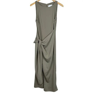 Asos Design Sleeveless Tie Front Midi Dress Khaki‎ 4 Slit Classic Elegant